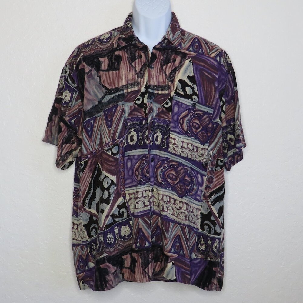 Natural Issue* Men's Short Sleeve Button Down Curved Hem Pocket BOHO Shirt~Large